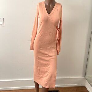 Rudsak Sania Knit Dress Longsleeve Cantaloupe Peach Wrap Waist Tie Medium New